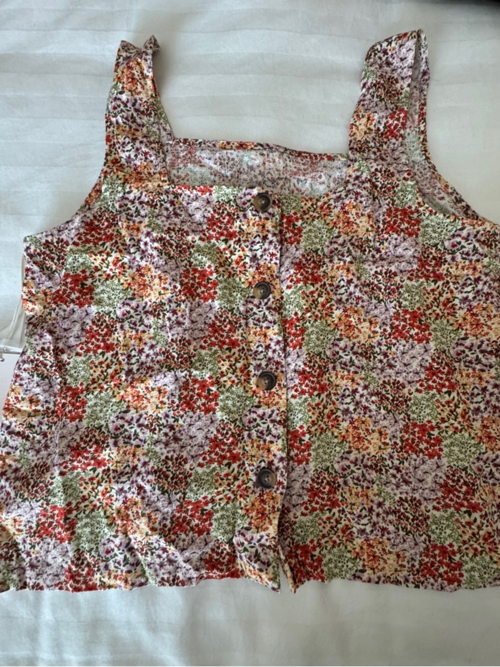 Floral Button-Front Women's Tank Top in Multi-Color